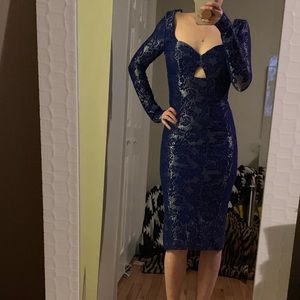 NWT - Glamorous Blue Silver Jacquard Midi